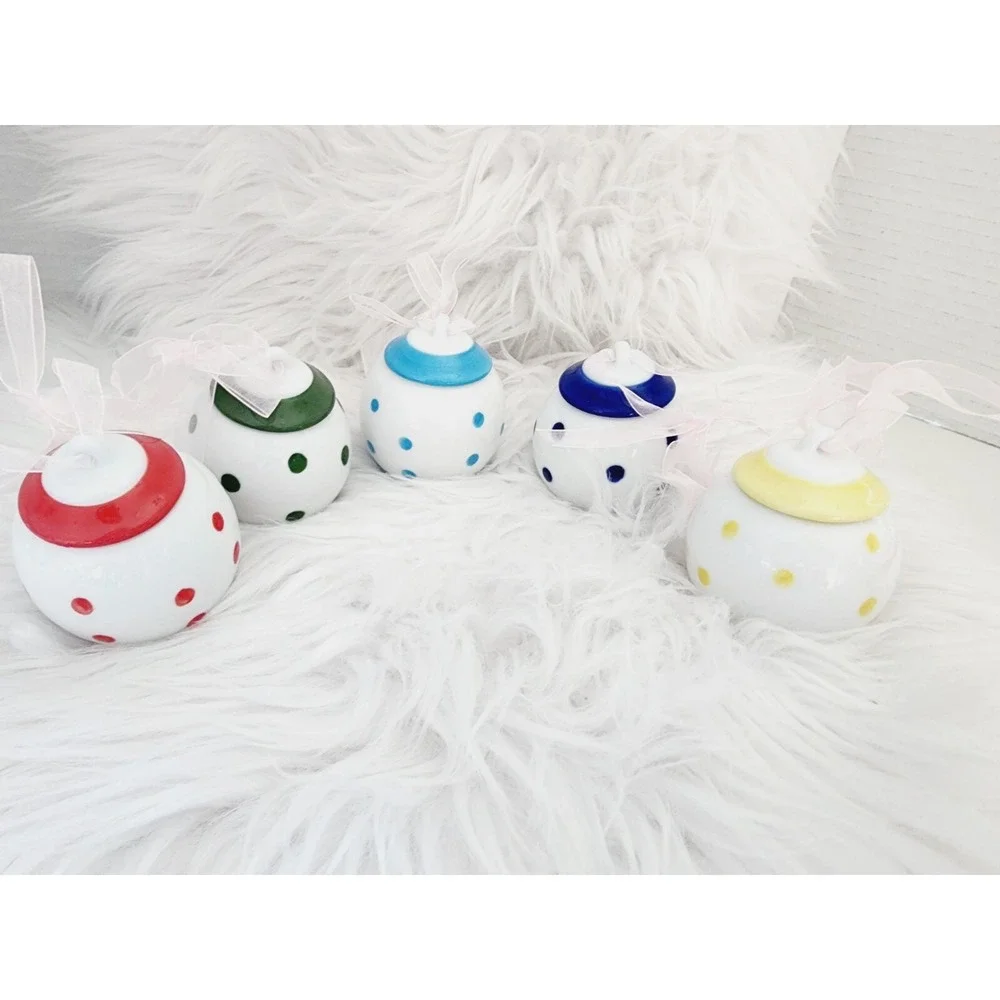 Polka Dot Christmas Tree Ornaments In Box Set‎ Of 5